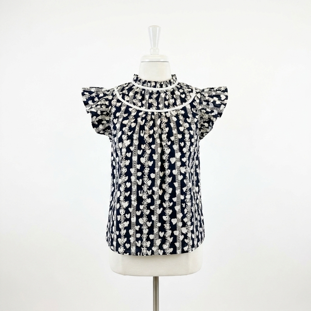 NEW VOY heart printed eyelet top in navy